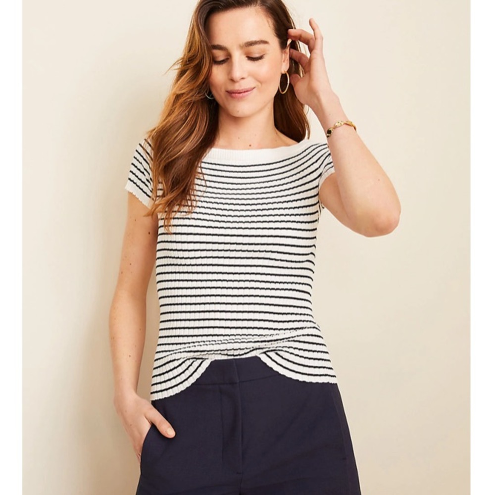 Stripe Ribbed Off The Shoulder Sweater